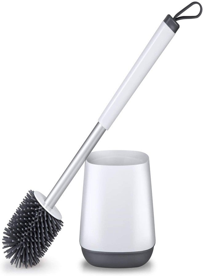 TONSYL TPR Heavy Duty Manual Soft Silicone Antibacterial Bristle Toilet Bowl Brushwall-Mounted and Holder Set for Bathroom Cleaning for Household. Aluminum Alloy Pole Included Easy Clean Set. - Image 1